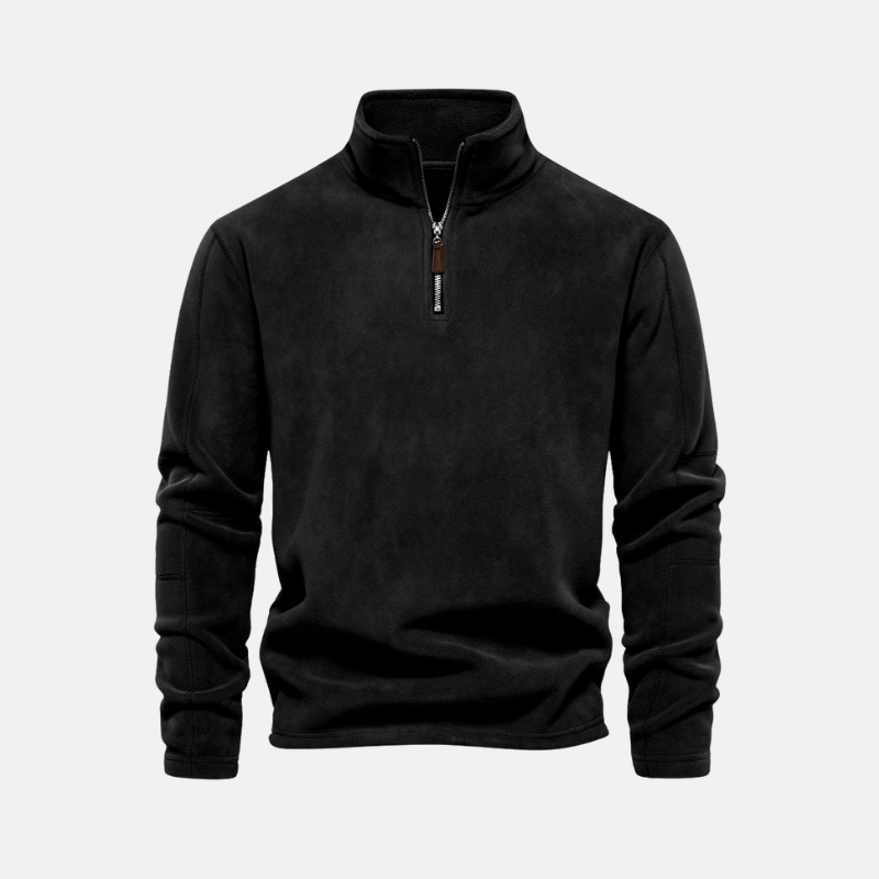 Men's gray fleece sweatshirt stand collar half-zip closure elevated casual contemporary fit