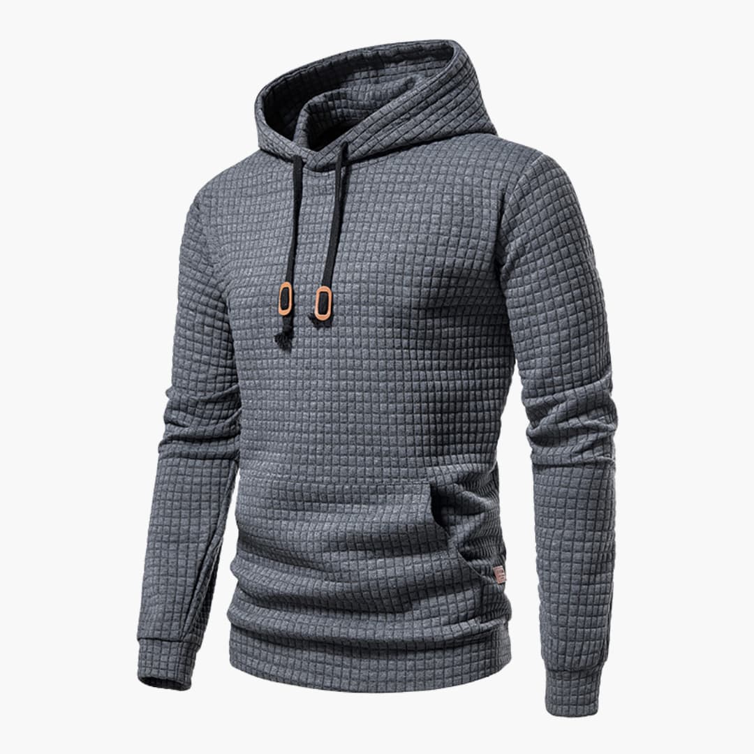 Jasper™ checkered hoodie in neutral tones, relaxed fit with snug hood for everyday casual comfort