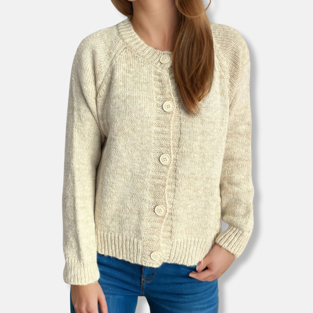 Women's cropped relaxed fit cardigan soft acrylic blend round neck long raglan sleeves versatile style