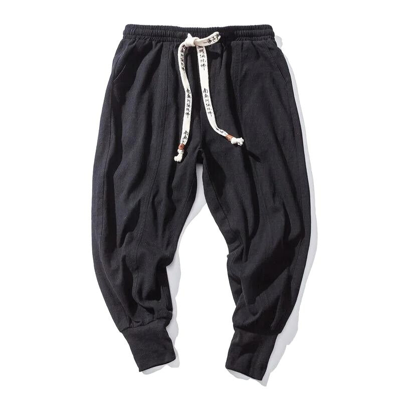 Mayfair tapered joggers in neutral linen-cotton blend with Korean heritage street style design