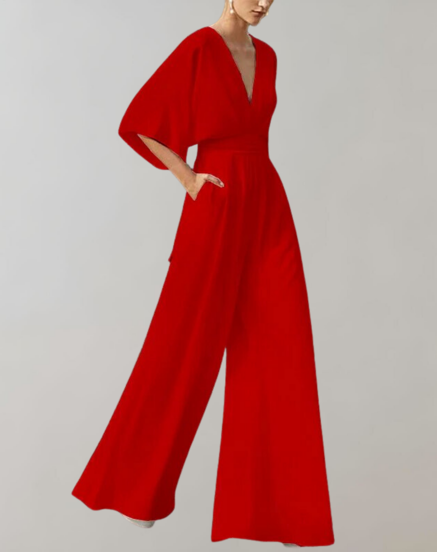 Blush pink wide leg jumpsuit V-neck batwing sleeves floor-length formal women's one-piece