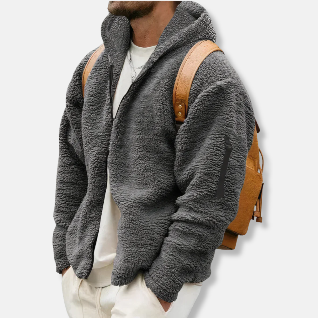 Men's sherpa fleece full-zip hoodie relaxed fit casual winter outerwear with plush warm lining