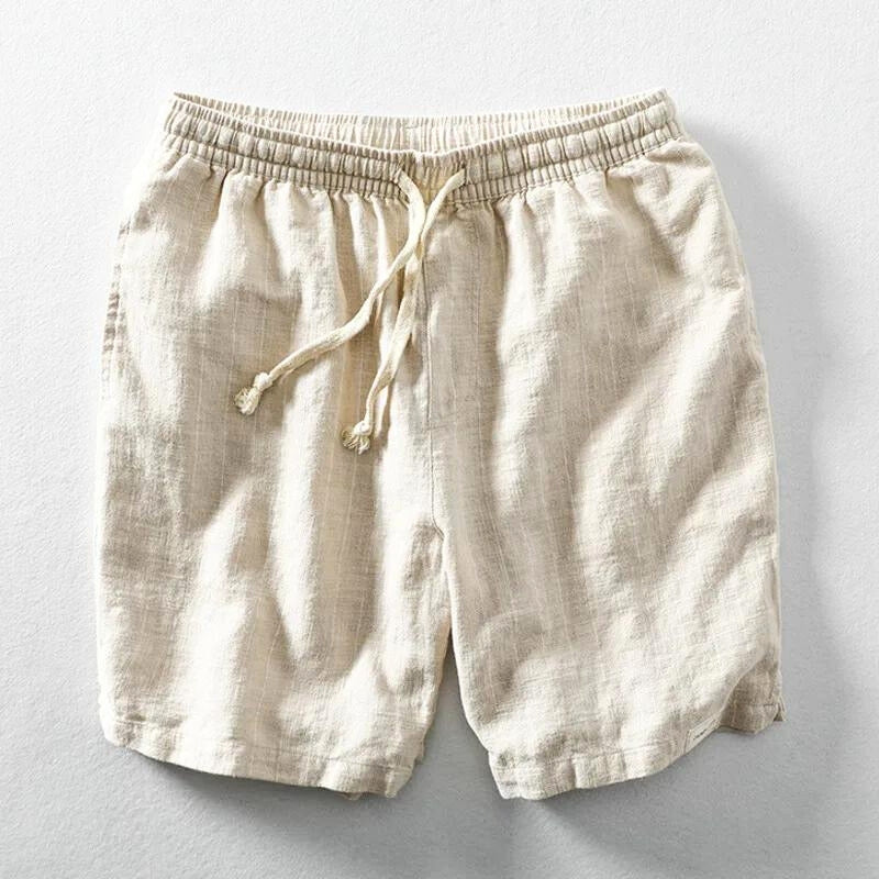 Aspen linen shorts in natural beige, relaxed coastal fit with breathable cotton-linen blend for summer