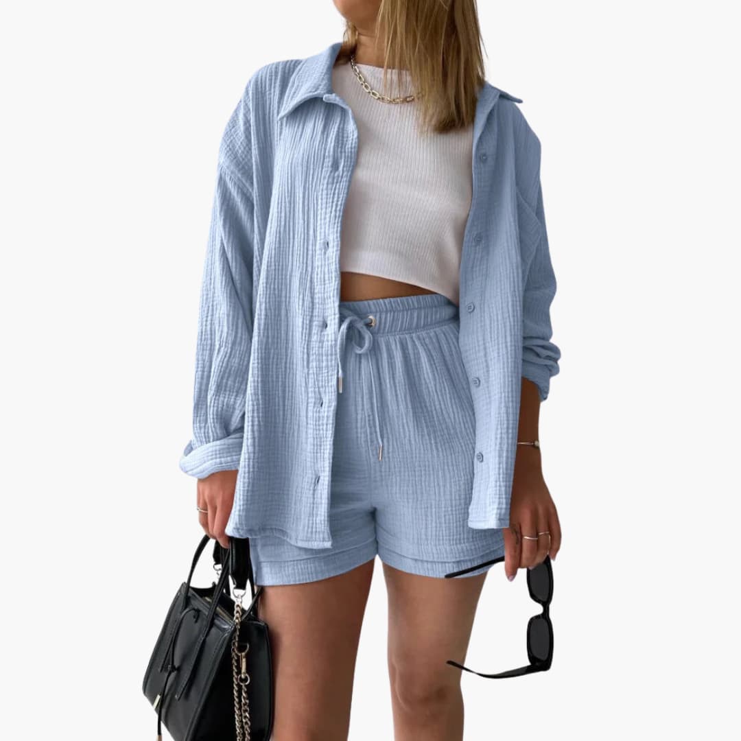 Rosa chic casual two-piece set in vibrant hue, relaxed silhouette with breathable lightweight fabric