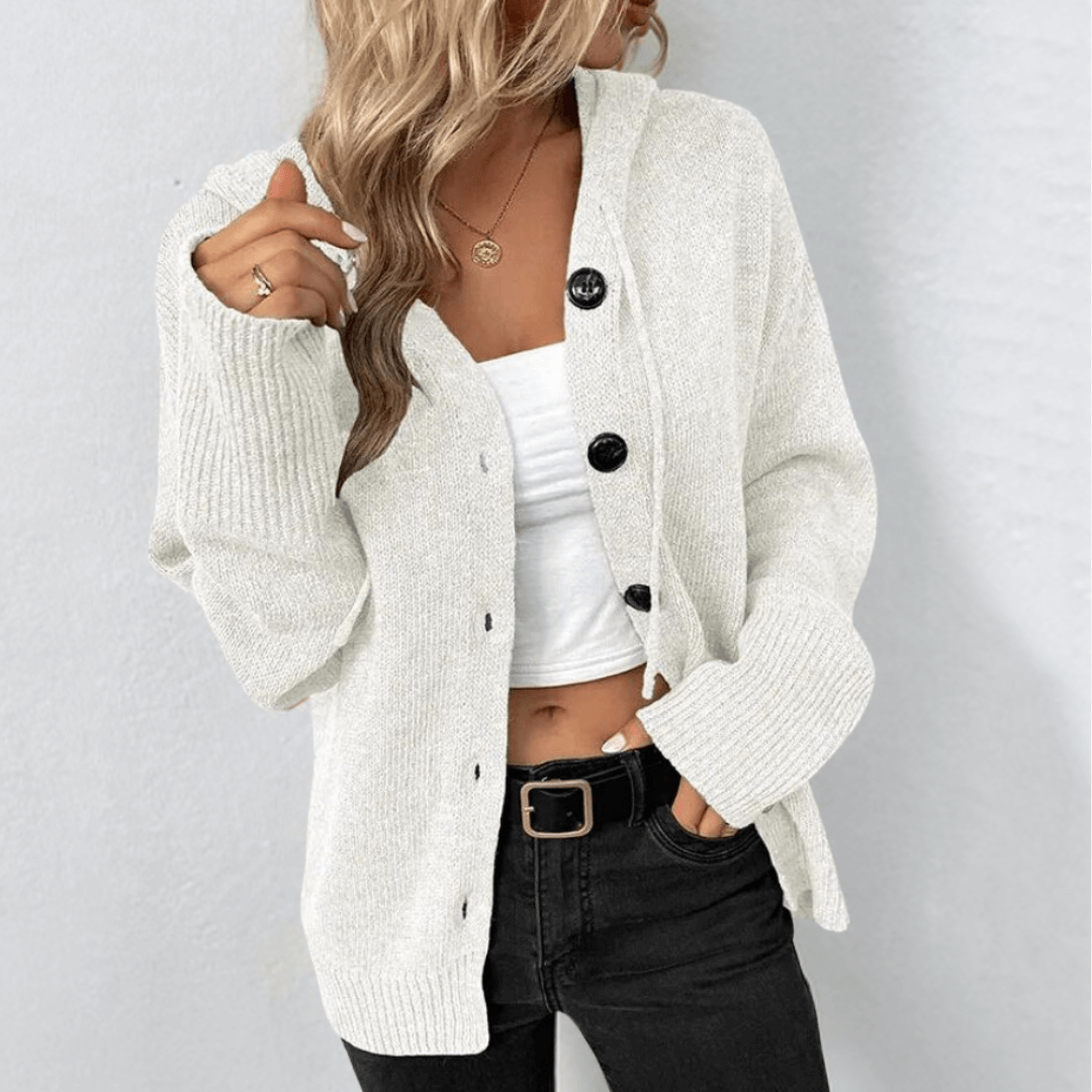Women's cozy knit hooded cardigan relaxed fit winter essential with soft fabric