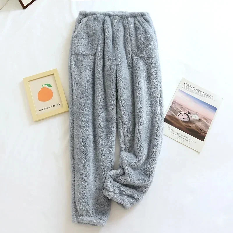 Isla relaxed fit fleece pajama pants with elastic waistband, pockets, and cuffed hems for cozy loungewear