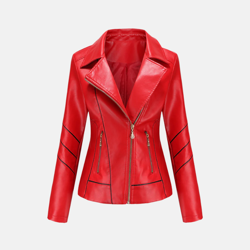 Women's black cropped faux leather moto jacket slim fit asymmetrical zip quilted sleeves