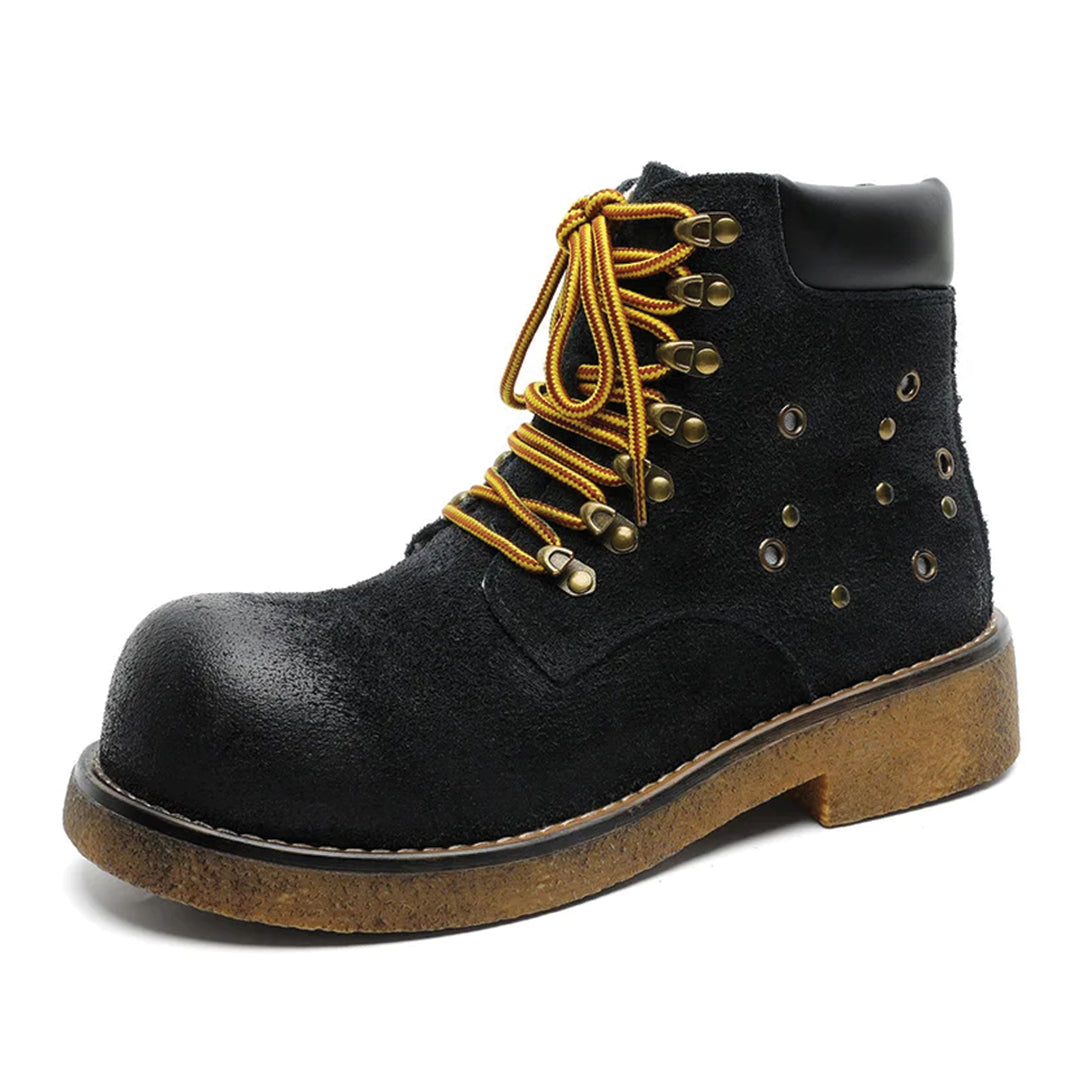 Brown burnished suede ankle boot with cushioned collar and refined everyday silhouette