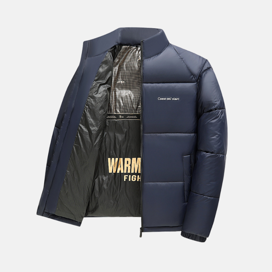 Men's black quilted puffer coat loose fit water-resistant stand collar insulated winter outerwear