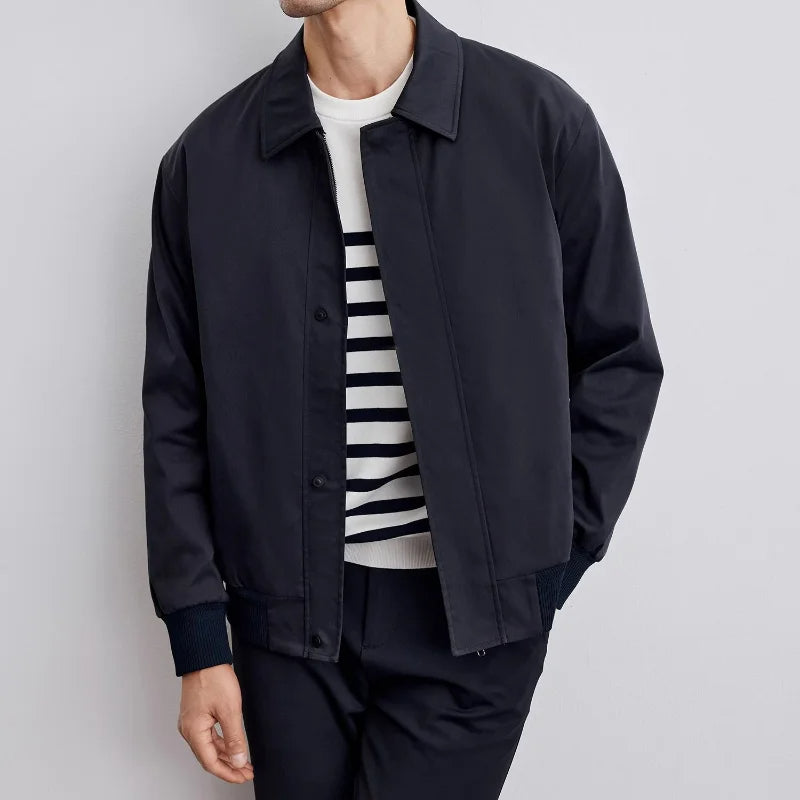 Men's relaxed fit Harrington jacket button-front collared design with ribbed cuffs hip length casual
