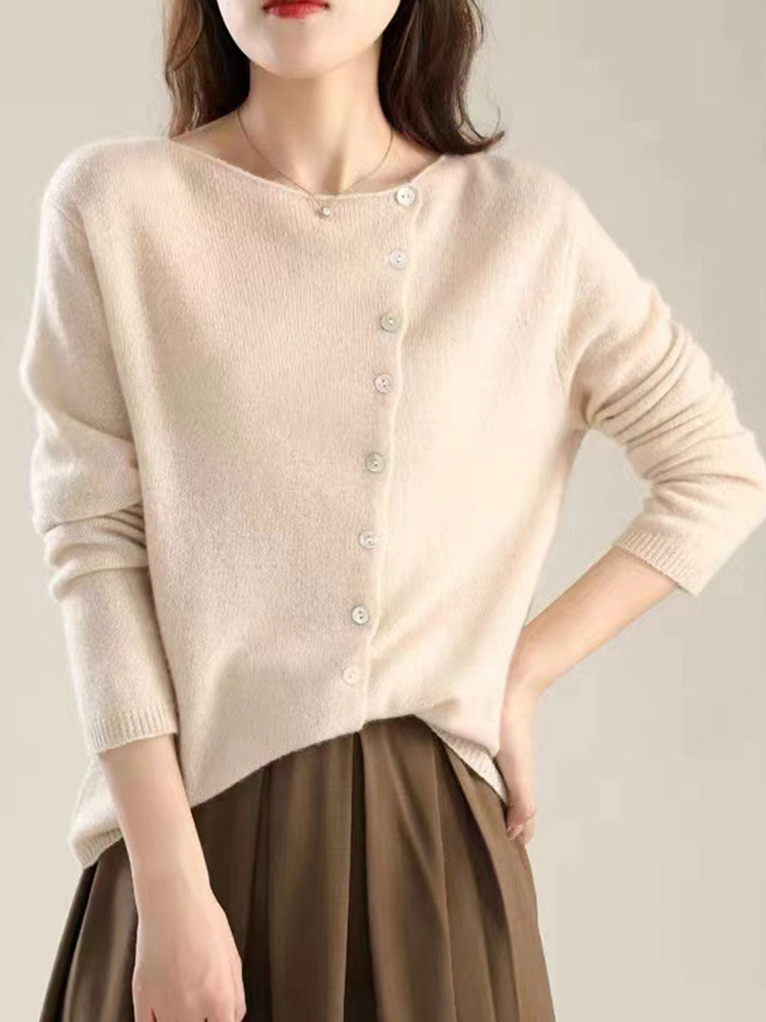 Lilou™ elegant cozy women's cardigan flowing relaxed silhouette in warm neutral tones