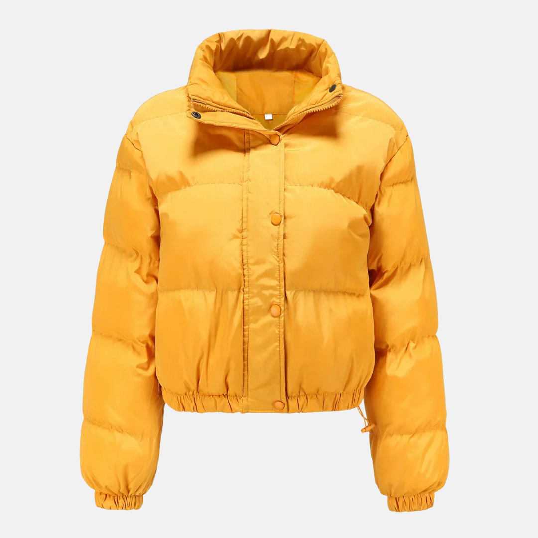Women's oversized cropped quilted puffer jacket water-resistant button front fall winter casual