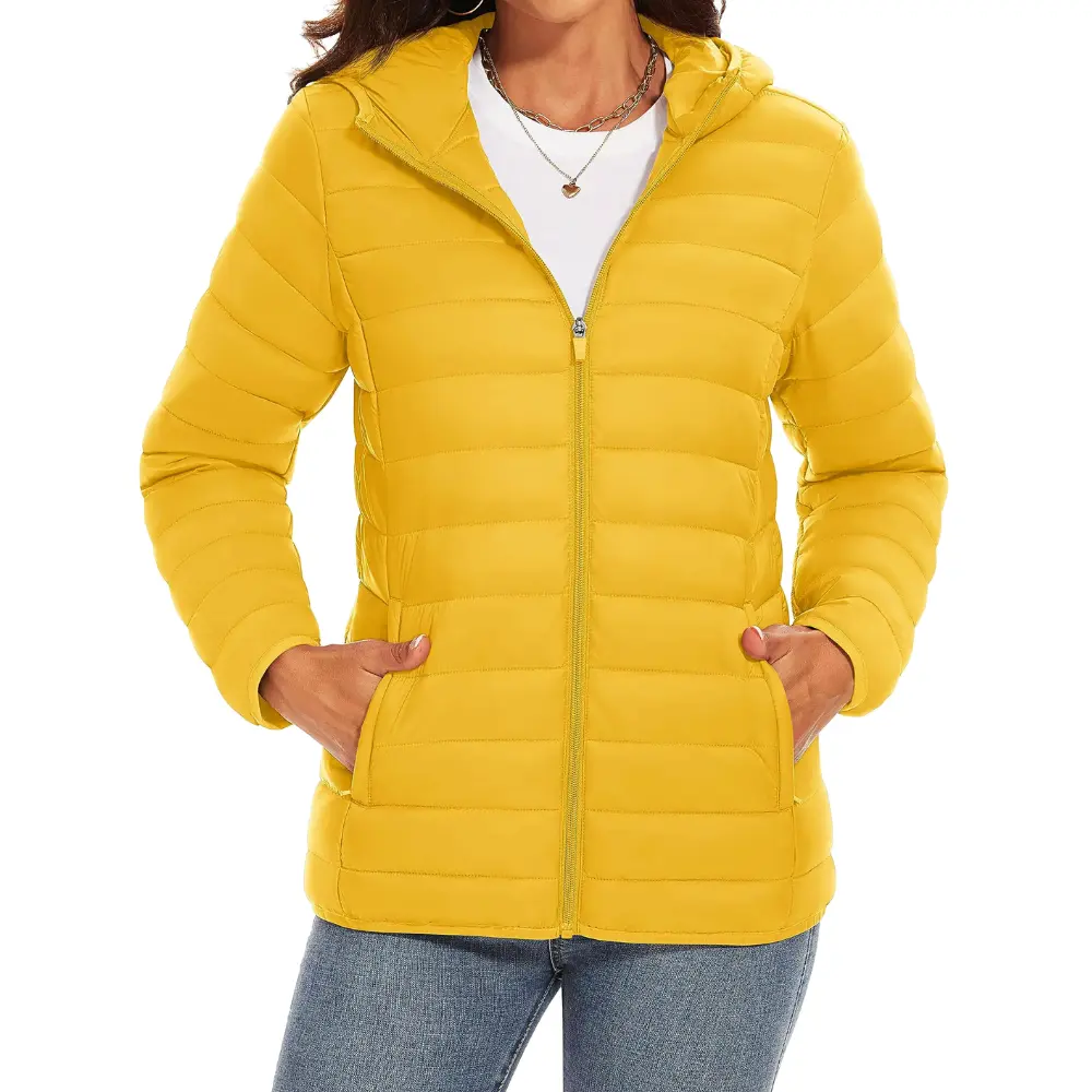 Women's quilted puffer jacket hooded lightweight insulated winter coat cozy tailored fit