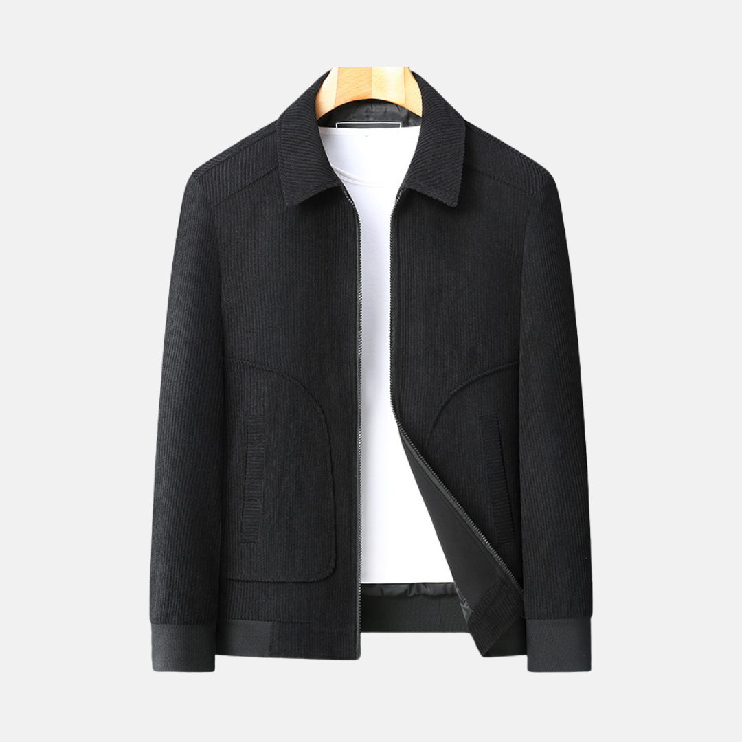 Men's brown corduroy loose fit hip-length jacket with soft wale texture for smart casual wear