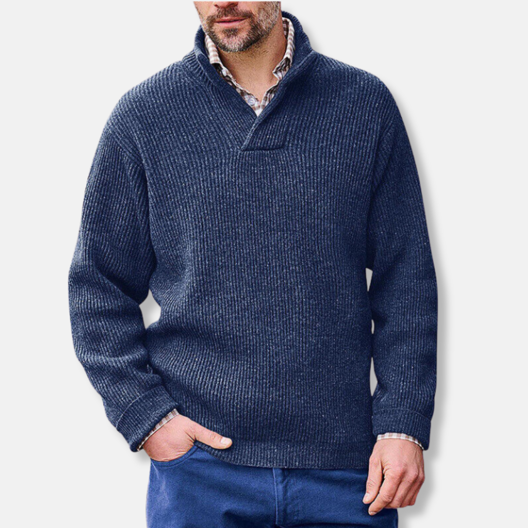 Men's gray cotton blend pullover sweatshirt stand collar V-neck loose fit long sleeve casual top