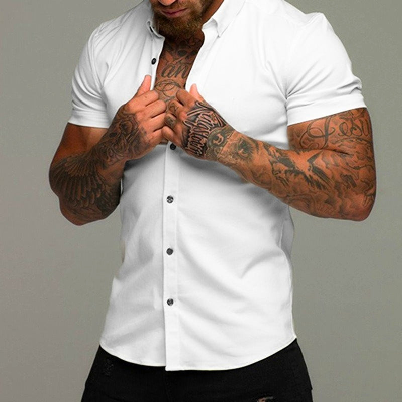 Colburn short sleeve shirt in athletic stretch-fit cut with wrinkle-resistant finish for men