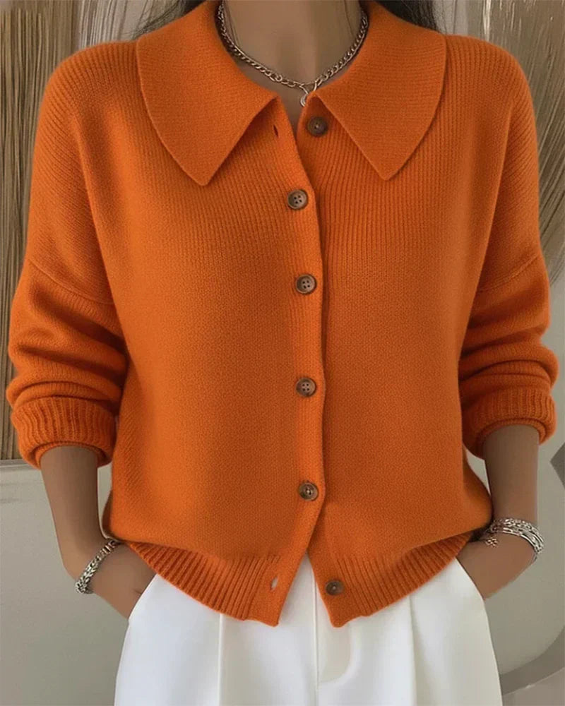 Sienna classic button collar cardigan soft knit cozy layering piece timeless style