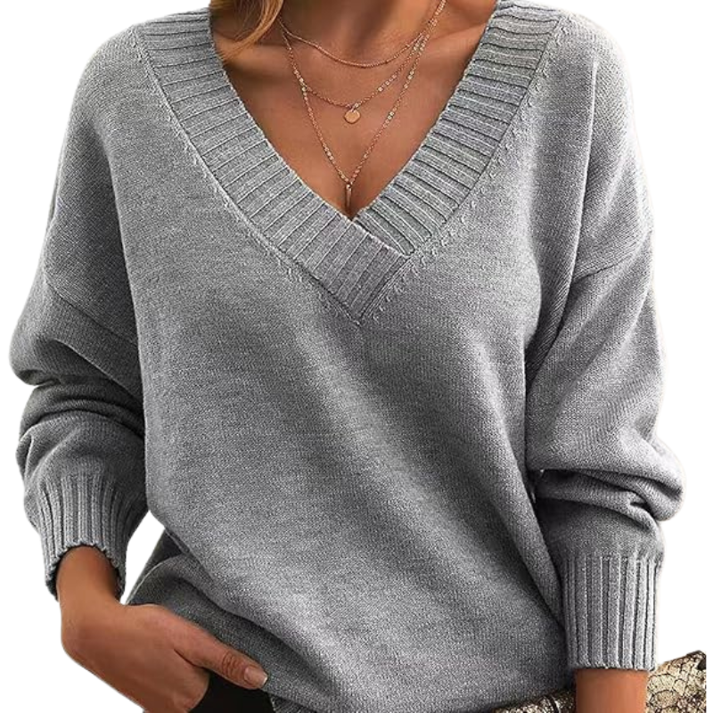 Wavlynn Jennifer women's v-neck wool-blend sweater cozy relaxed fit layering essential