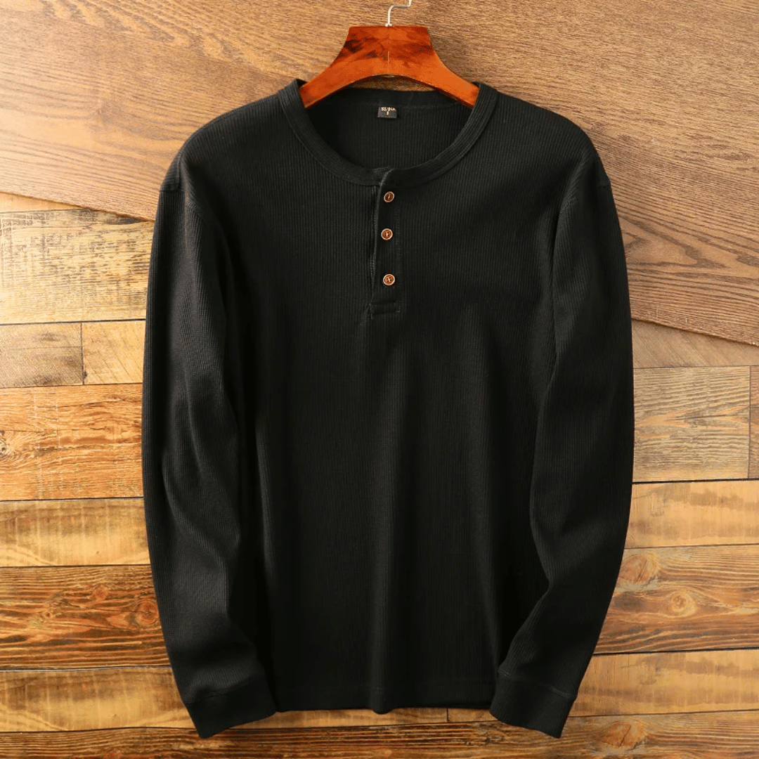 Men's white Nordic Flair long-sleeve Henley shirt 100% cotton classic button closure everyday fit