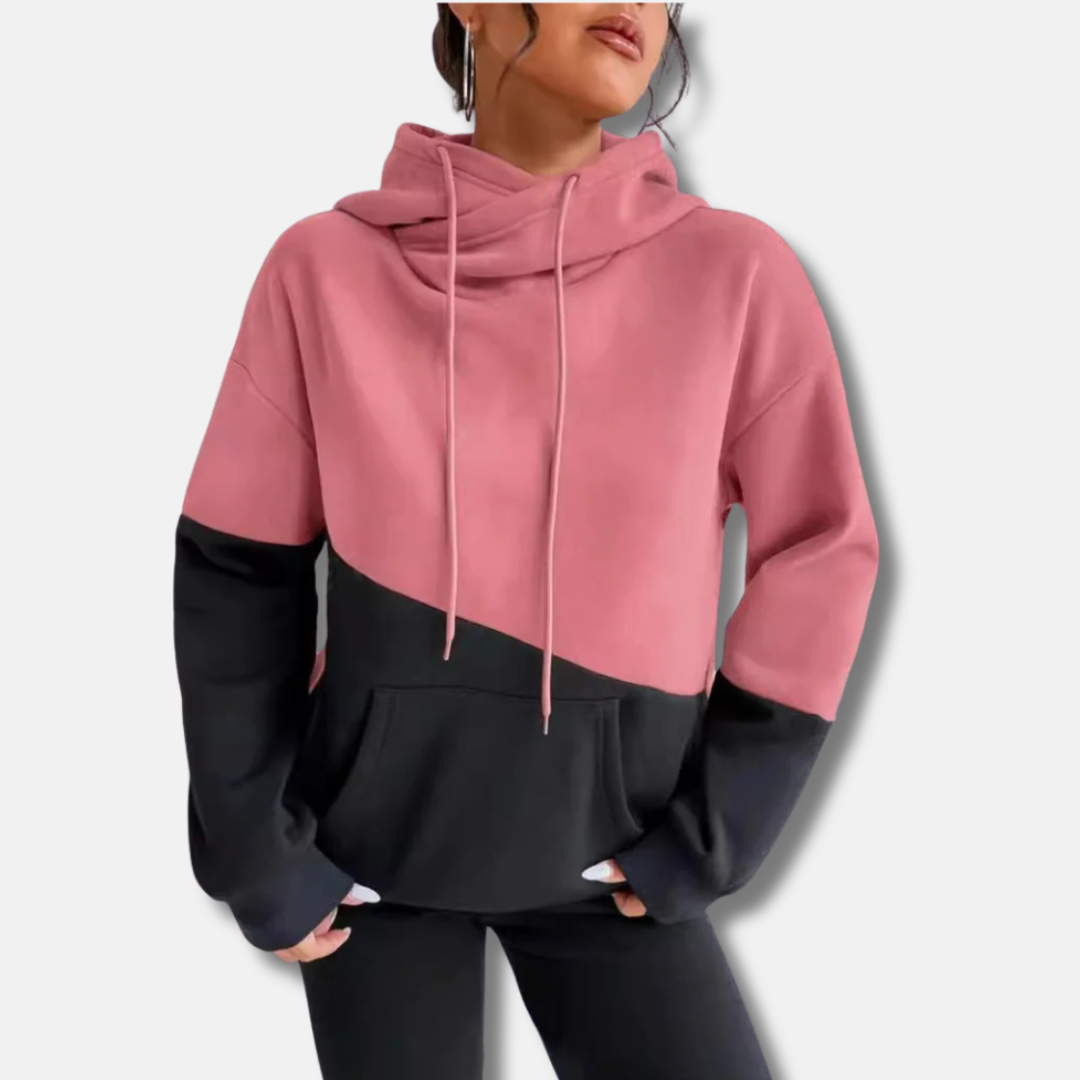 Women's colorblock hoodie relaxed fit soft knit fabric with kangaroo pocket modern casual style
