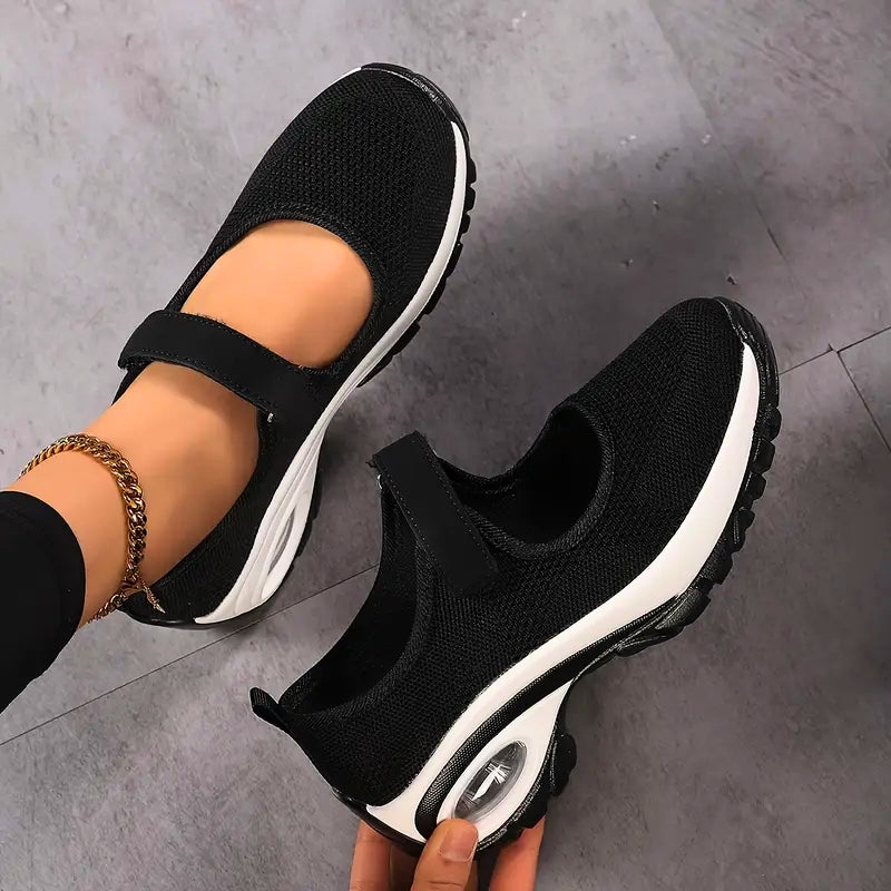 Nuvia white soft-knit comfort sneakers with built-in heel lift and comfort support