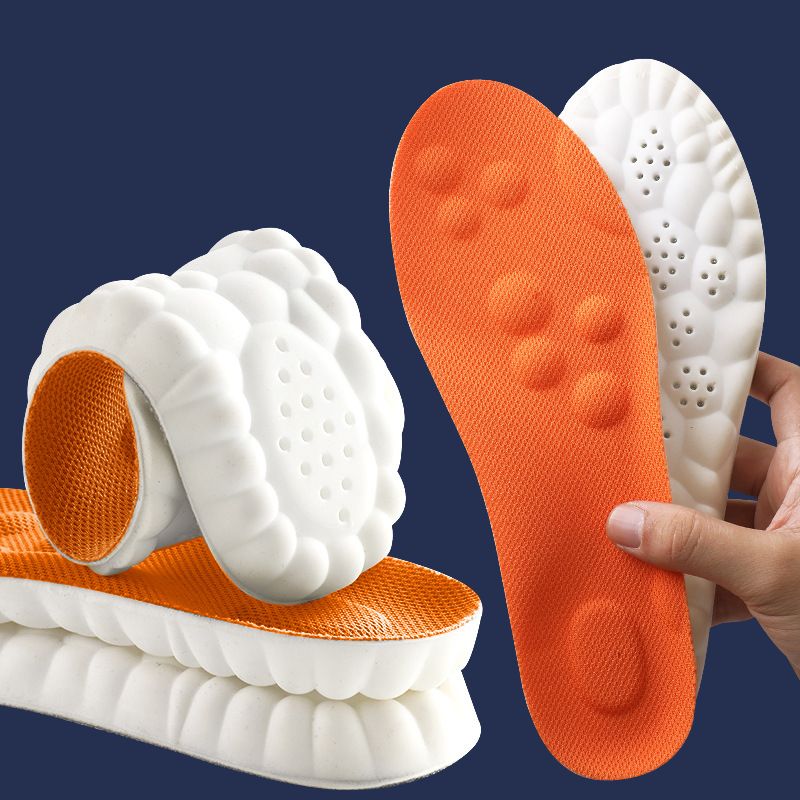 White cloud-structured 4D insoles with honeycomb airflow and adaptive memory foam cut-to-fit design