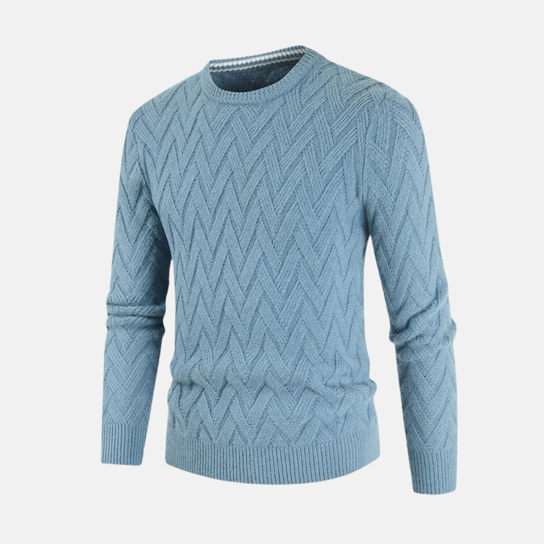 Men's wool crew neck sweater chevron knit texture ribbed cuffs classic fit fall style