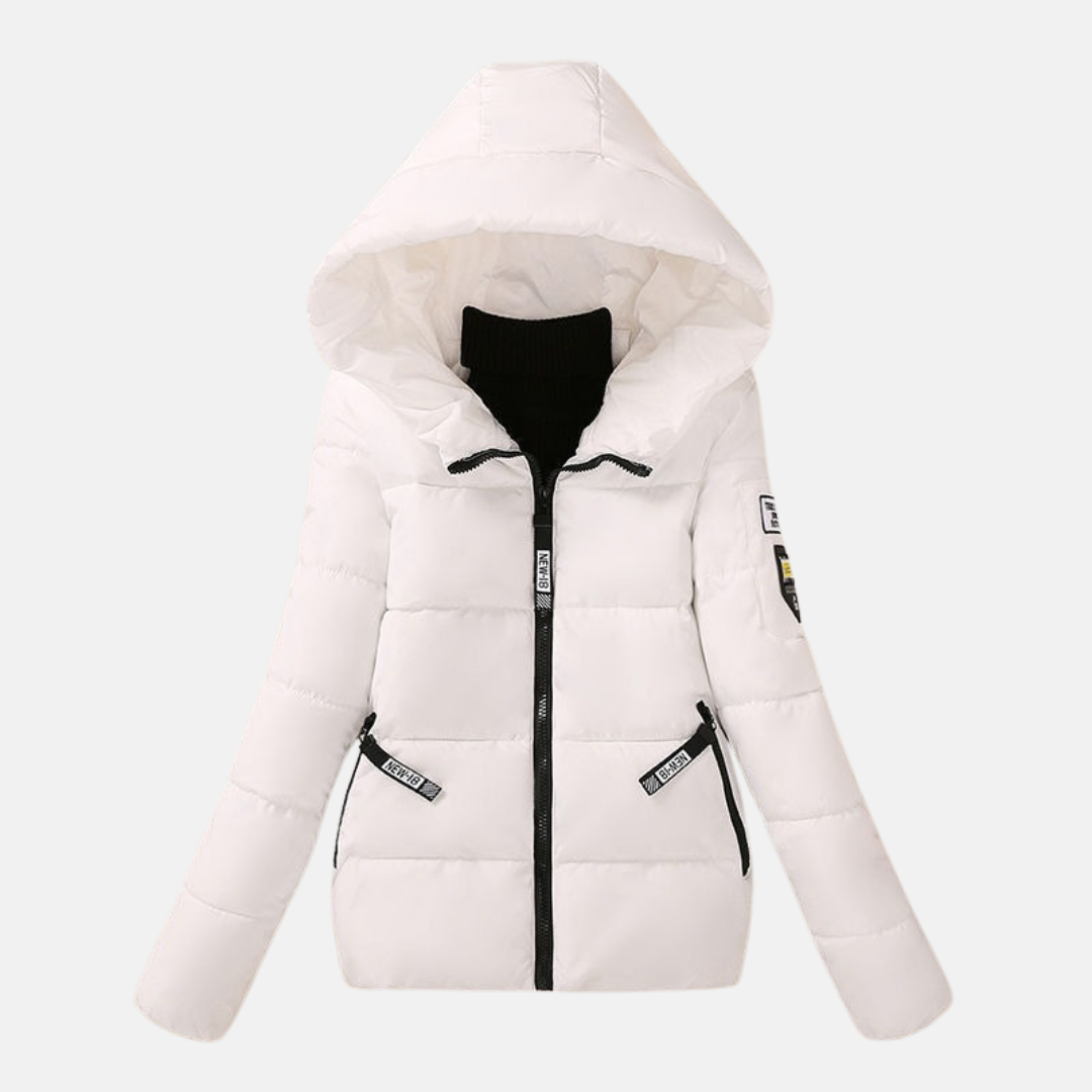 Women's quilted padded coat relaxed fit hooded zipper closure insulated warmth