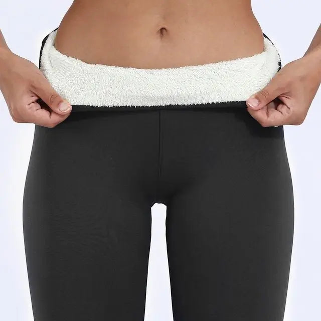 Women's black high-waisted thermal fleece-lined skinny leggings full-length warm fit