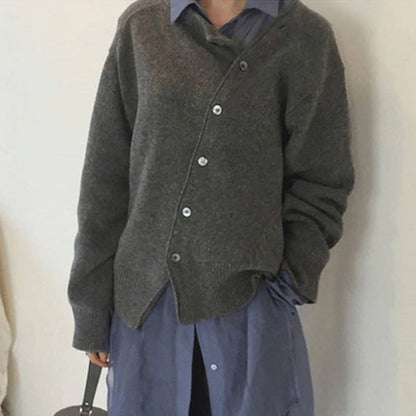 Hazel™ modern chic cardigan asymmetrical button detail cozy sophisticated everyday layering style
