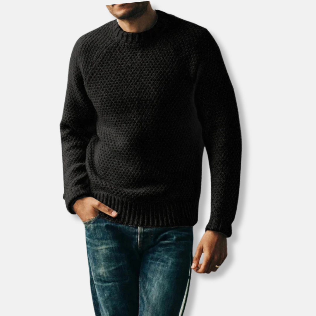 Men's gray wool blend crew neck sweater relaxed fit with raglan sleeves for casual style