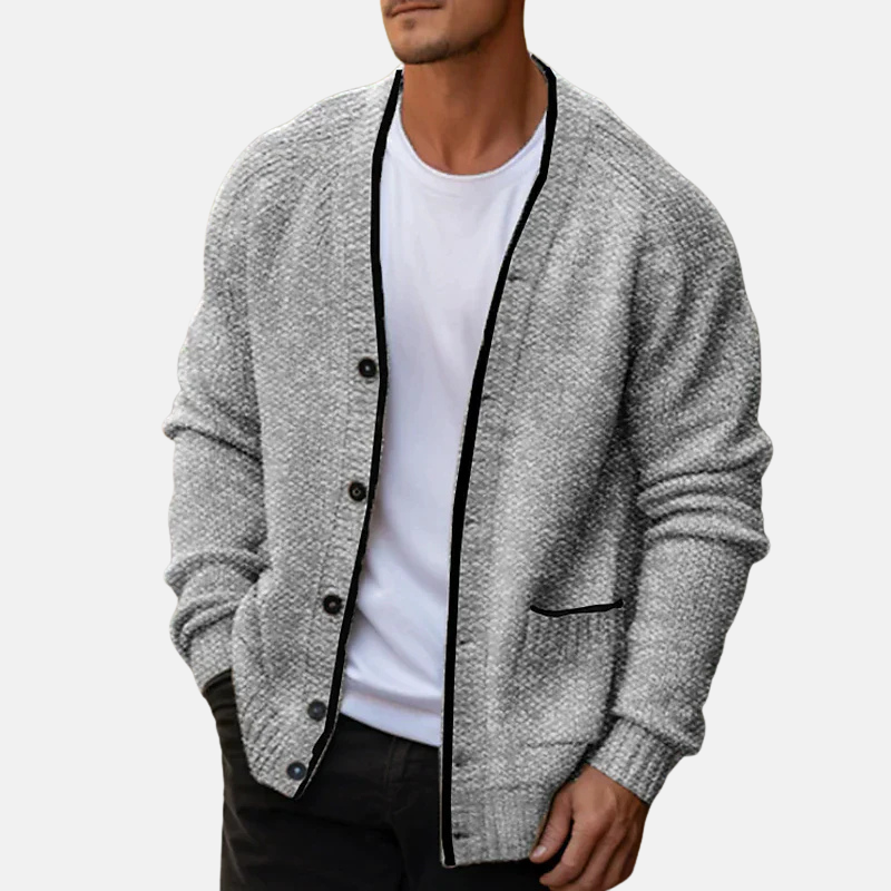 Men's wool blend relaxed fit V-neck cardigan button-front knit sweater casual layering essential