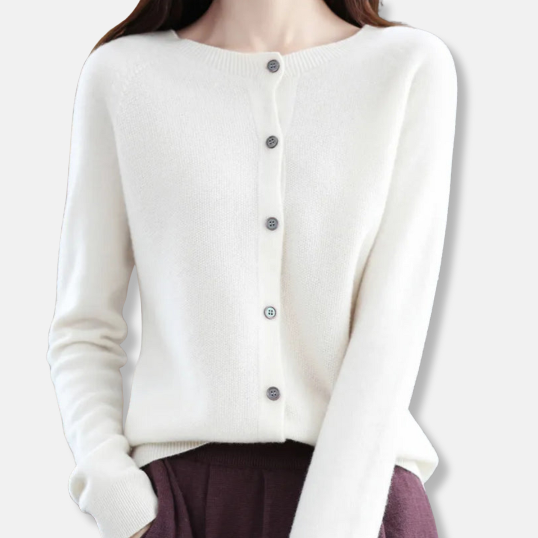 Women's merino wool cardigan sweater regular fit button front ribbed knit timeless layering style