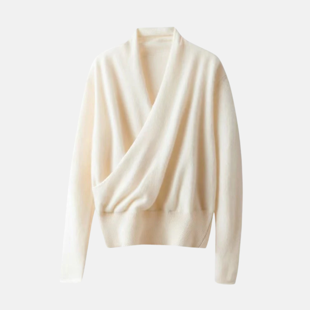 Women's soft knit wrap sweater relaxed fit V-neck long sleeve with ribbed waist detail