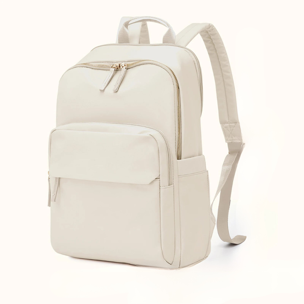 Wavlynn Cambridge Court water-resistant backpack with gold tone hardware, laptop compartment, sleek urban style