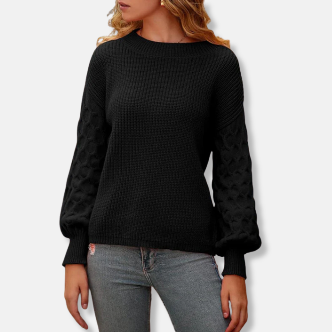 Women's knit pullover sweatshirt relaxed fit round neck with voluminous balloon sleeves soft medium weight