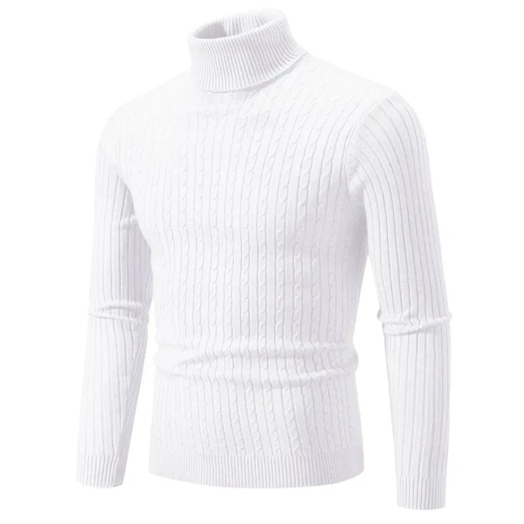 Aurelio classic turtleneck sweater in ribbed knit, stretchable soft fabric for casual and formal wear