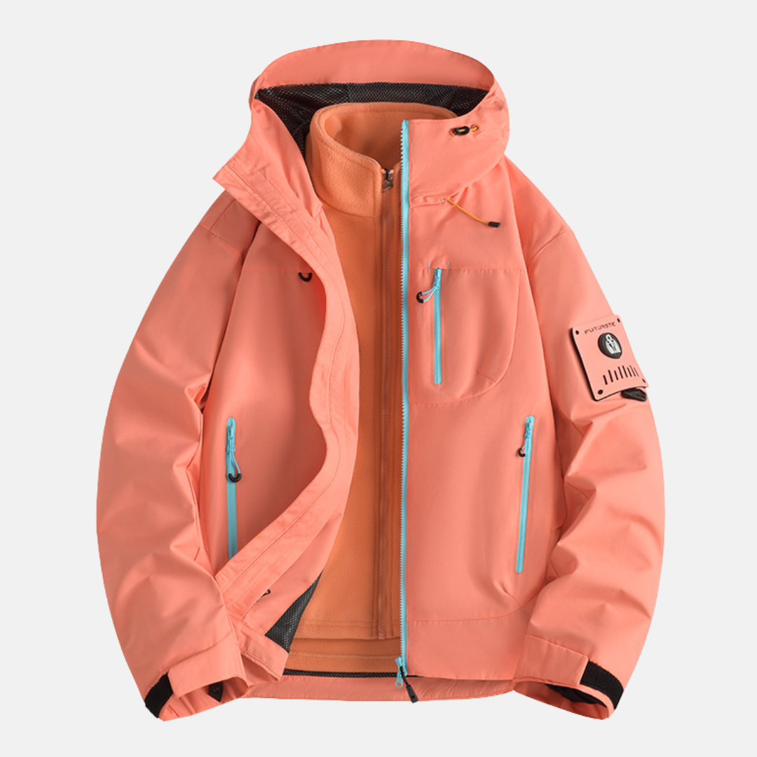 Men's 3-in-1 modular jacket navy removable liner adjustable hood all-season shell zipper closure
