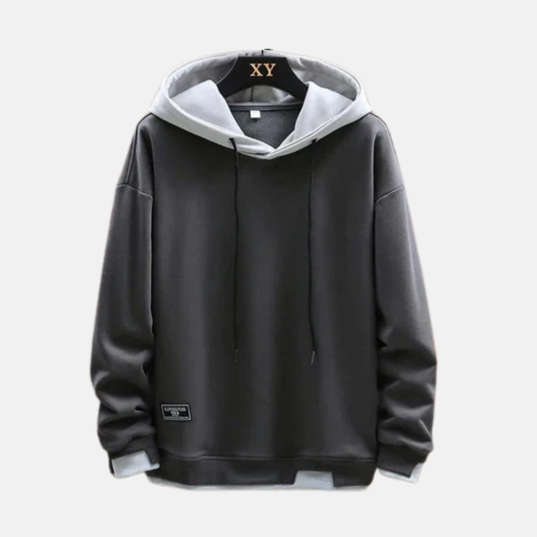 Mens oversized cotton-blend hoodie dual-layer hood ribbed trim relaxed silhouette casual layering staple