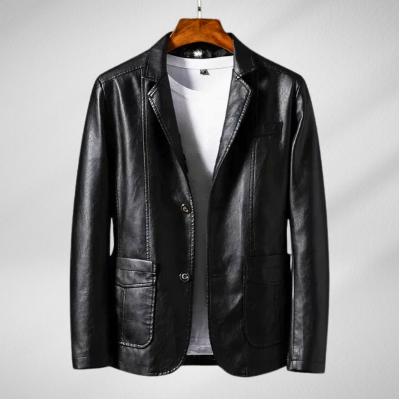 Black slim-fit Dantori leather jacket with sharp tailoring and classic two-pocket design