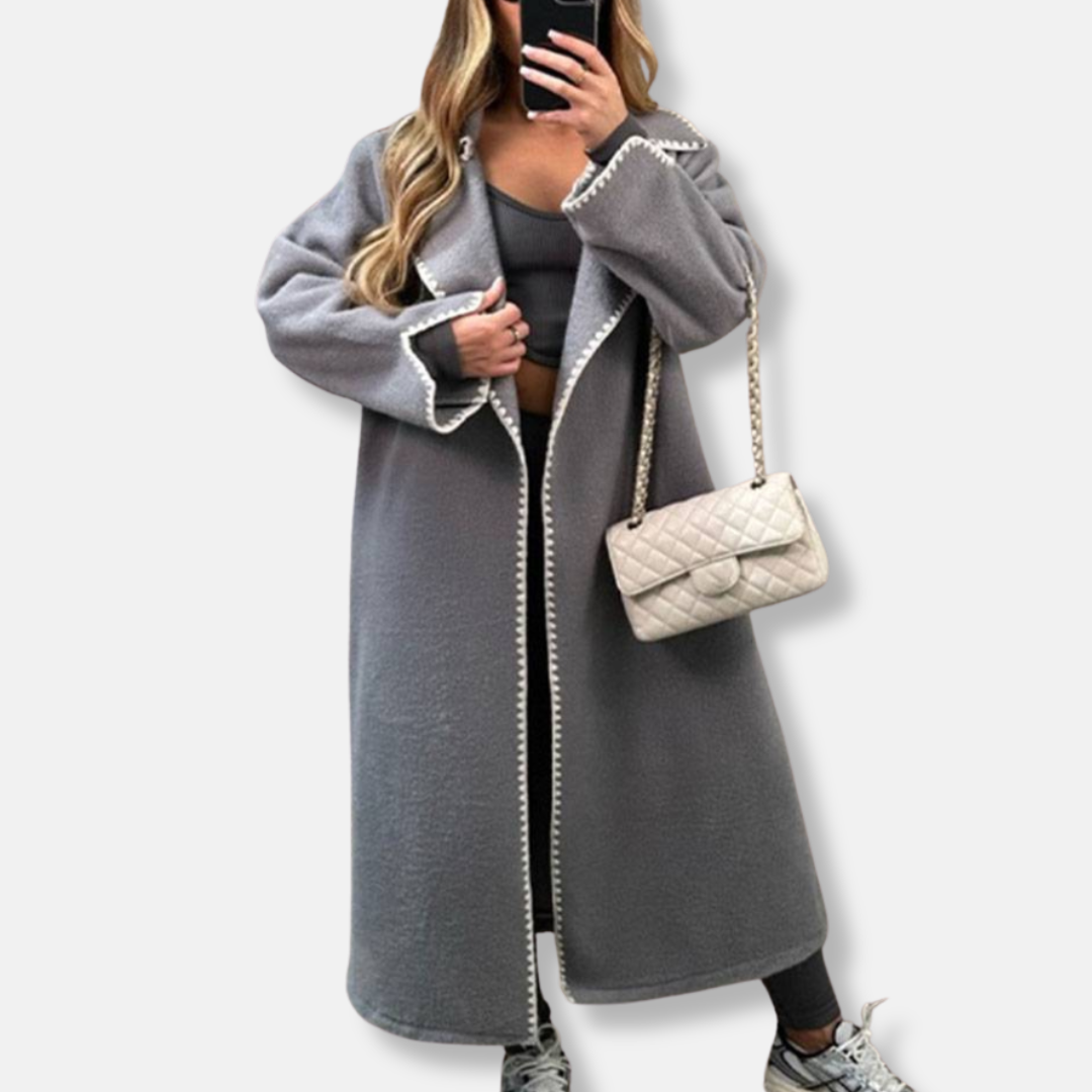 Women's wool maxi coat notched lapel loose fit warm versatile work style timelesselegance