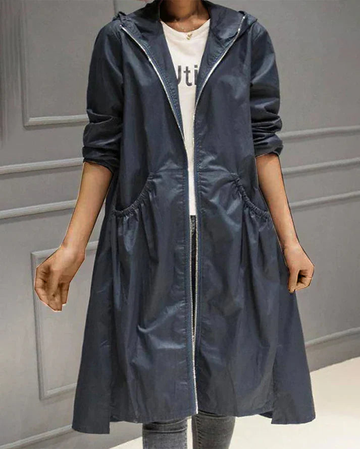 Women's long zip-up hoodie relaxed fit knee-length with front pockets cozy outerwear