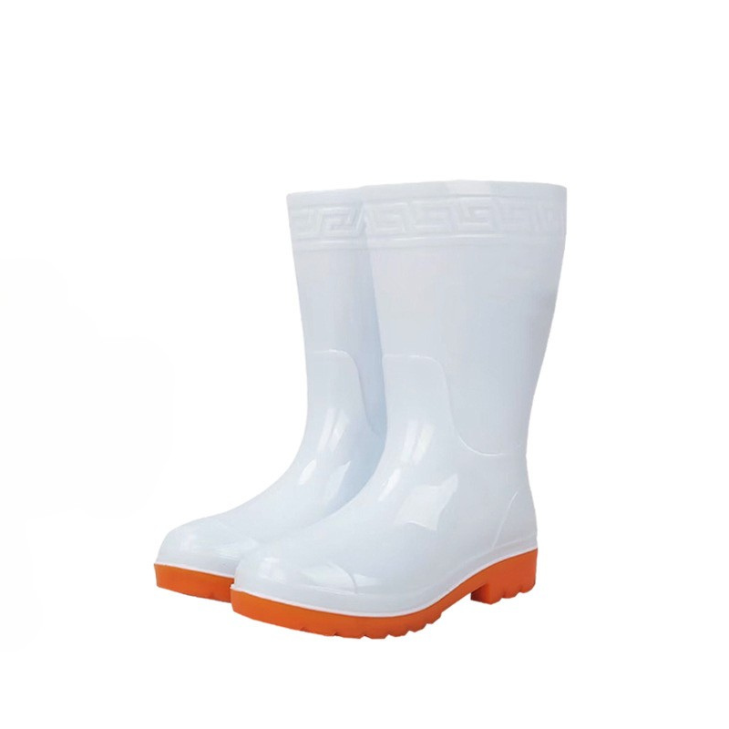 Men's mid-calf rubber waterproof work boots with slip-resistant sole, easy-clean design