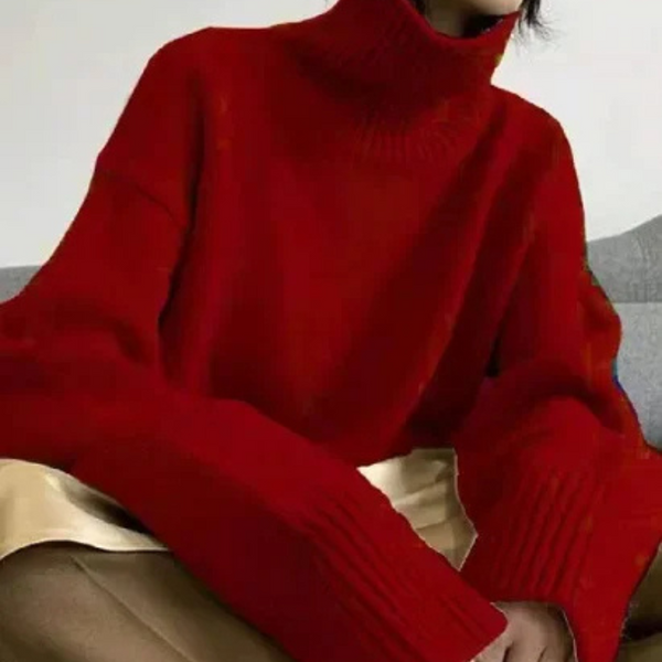 Women's loose fit turtleneck knit sweater soft warm cozy everyday comfort casual style