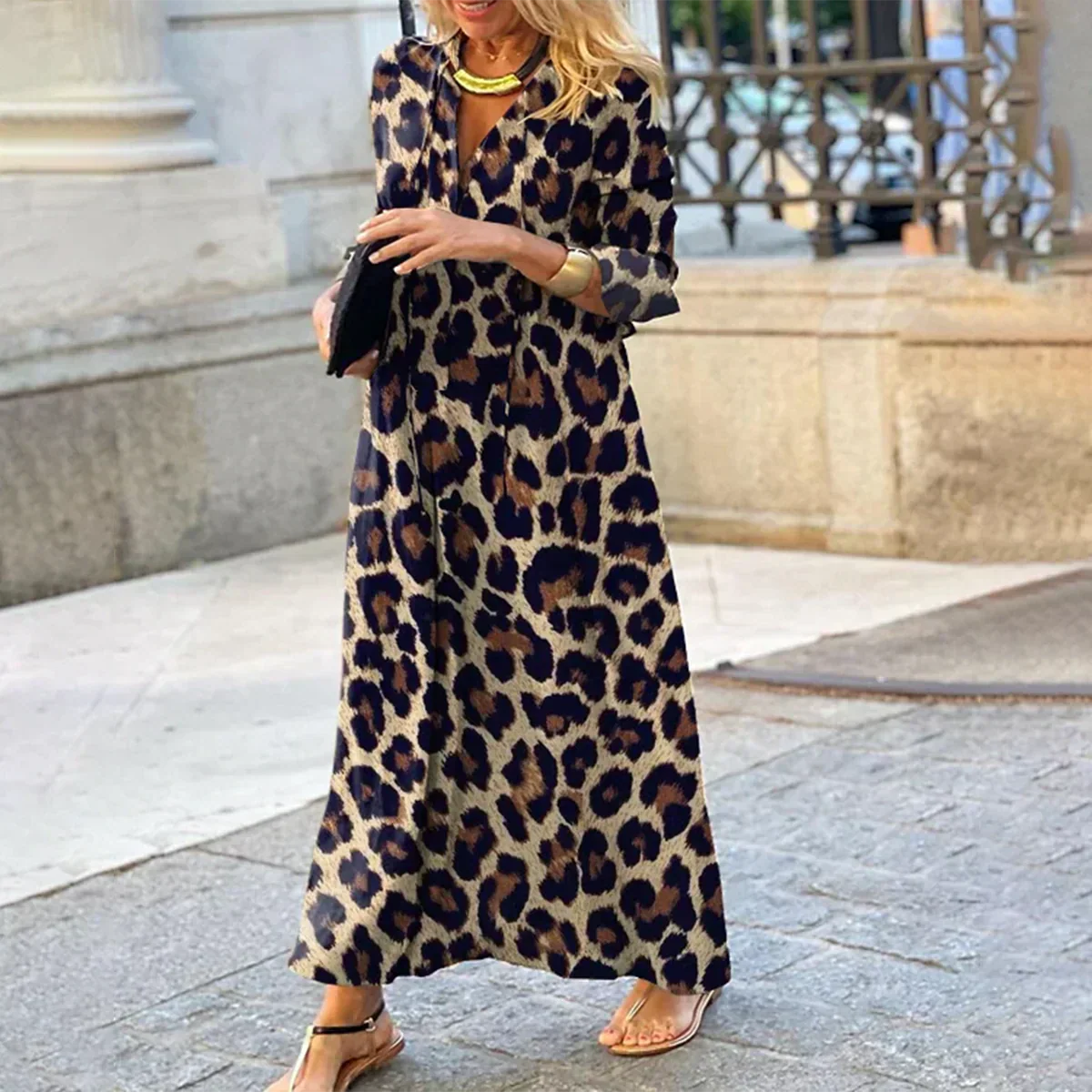 Women's leopard print draped midi dress with tummy control panel for flattering slimming silhouette