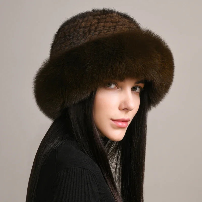 Solid fur hat with round crown silhouette and fur brim, elegant winter style for women