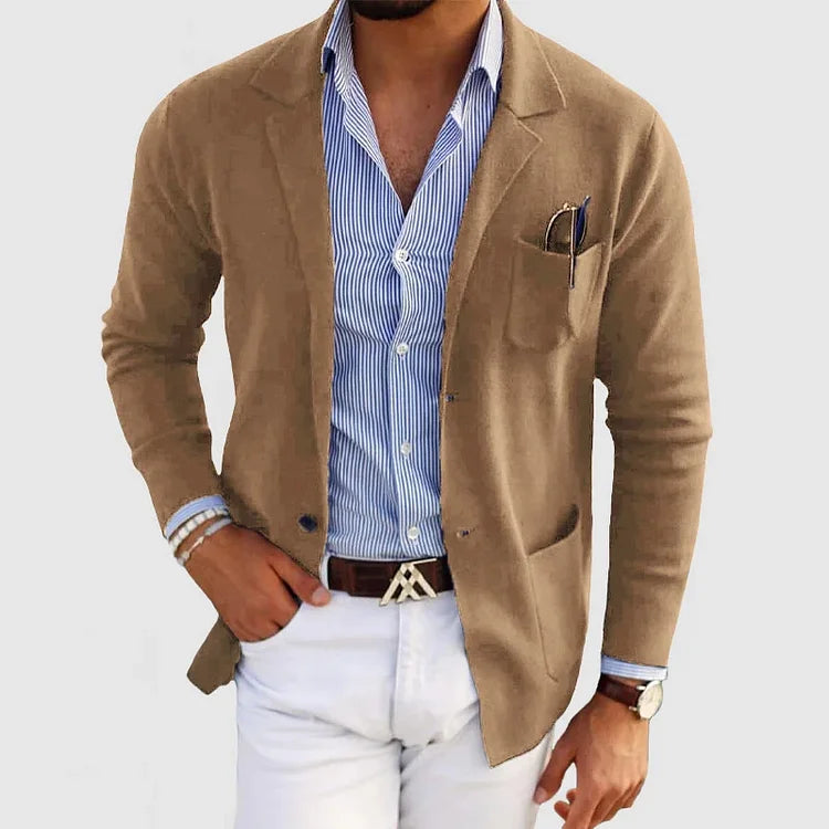Men's slim fit navy blazer lightweight single-breasted notch lapel 2-button professional jacket