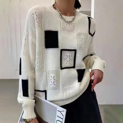 Margot™ multicolor patchwork sweater with ribbed detailing and snug cozy fit for women