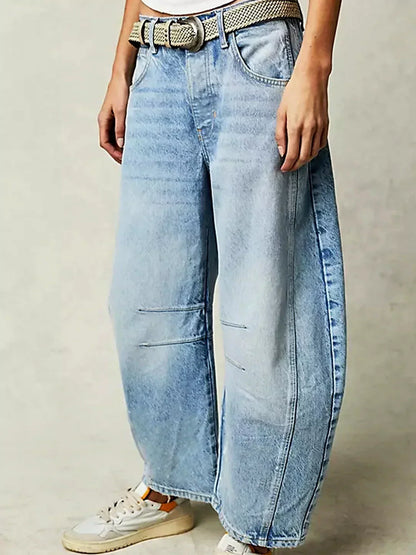 Women's wide leg loose fit jeans with bold leopard print for casual winter style