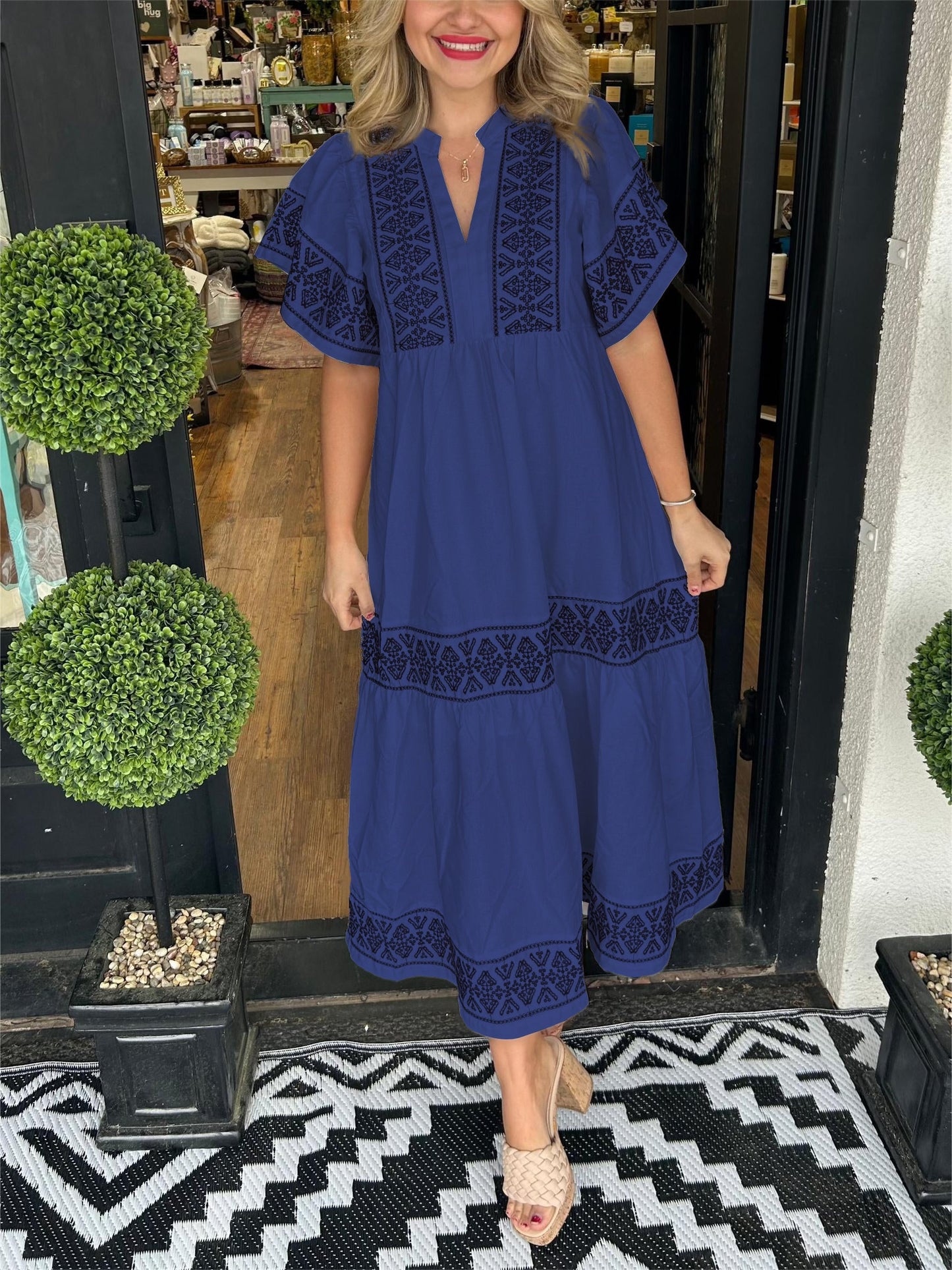 Women's boho flowy loose fit dress with tummy control in a soft draped silhouette